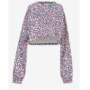 Adam Selman Cropped  blue and red leopard Sweatshirt